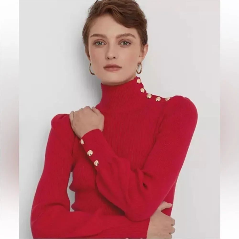 Ralph Lauren black label Red Turtleneck Sweater with Button Detail, S - Picture 5 of 14